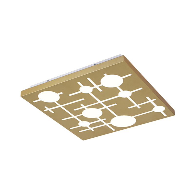 Gold Patterned Square Flush Mount Simple LED Acrylic Ceiling Lighting for Bedroom, Warm/White Light