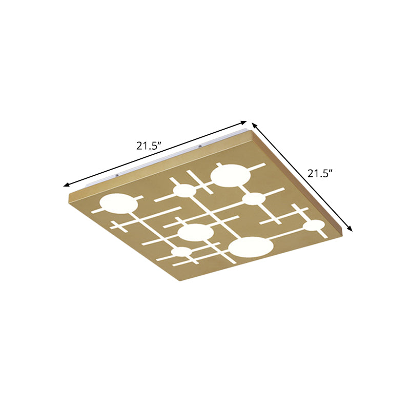 Montaje cuadrado de oro Montaje de techo acrílico LED simple para dormitorio, luz cálida/blanca