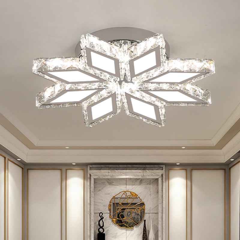 Simplicidad LED Semi Flush Mount Chrome Rhombus Fexecture con sombra de bloque de cristal en luz cálida/blanca