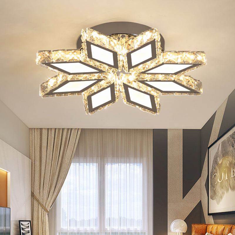 Simplicidad LED Semi Flush Mount Chrome Rhombus Fexecture con sombra de bloque de cristal en luz cálida/blanca