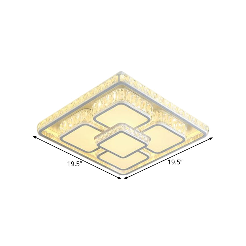 Lámpara de montaje de montaje de LED contemporánea al ras de techo cuadrado con sombra de cristal biselado en luz cálida/blanca