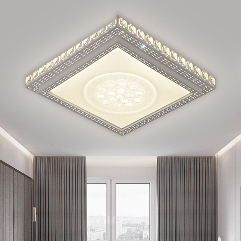 Rectangle/Square Parlor Flush Lamp Metal LED Simplicity Ceiling Mounted Light with Crystal Deco