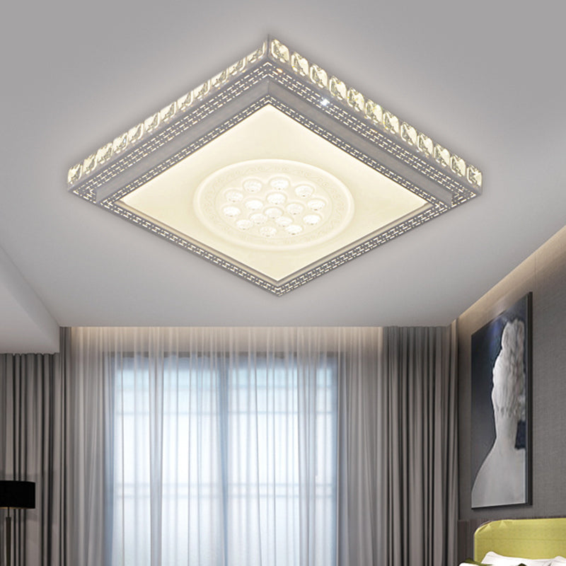 Rectangle/Square Parlor Flush Lamp Metal LED Simplicity Ceiling Mounted Light with Crystal Deco