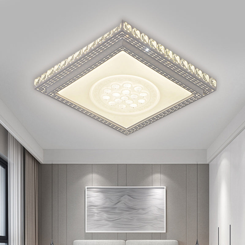 Rectangle/Square Parlor Flush Lamp Metal LED Simplicity Ceiling Mounted Light with Crystal Deco