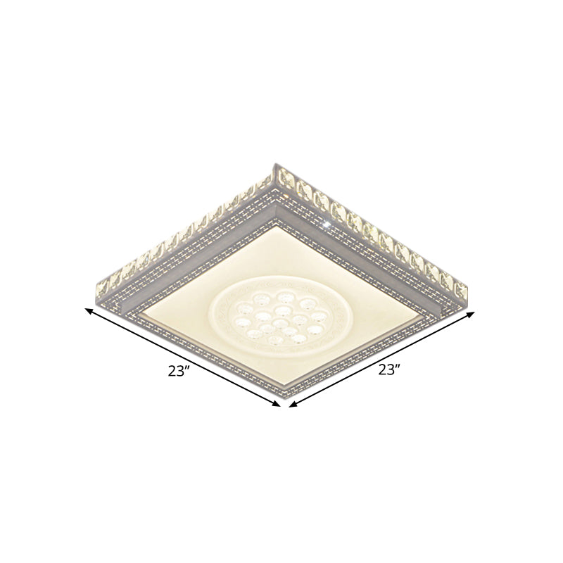 Rectangle/Square Parlor Flush Lamp Metal LED Simplicity Ceiling Mounted Light with Crystal Deco