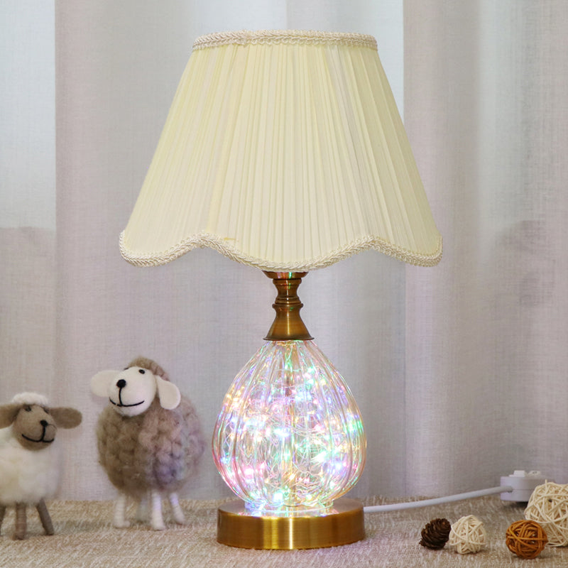 Scalloped Table Light Contemporary Fabric 1 Bulb White Reading Lamp with Brass Glass Body