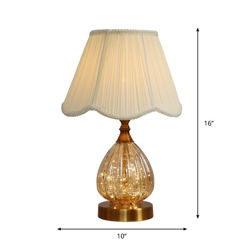 Scalloped Table Light Contemporary Fabric 1 Bulb White Reading Lamp with Brass Glass Body