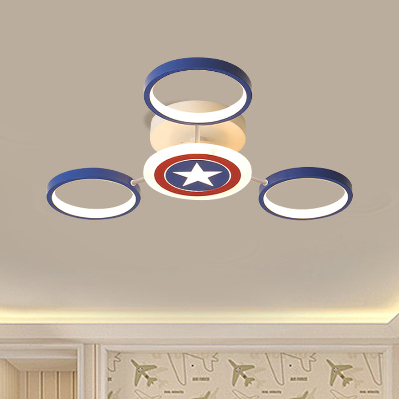 Round Flush Ceiling Light Kids Metallic 3/6 Lights Blue Semi Flush Mount met Star Patroon