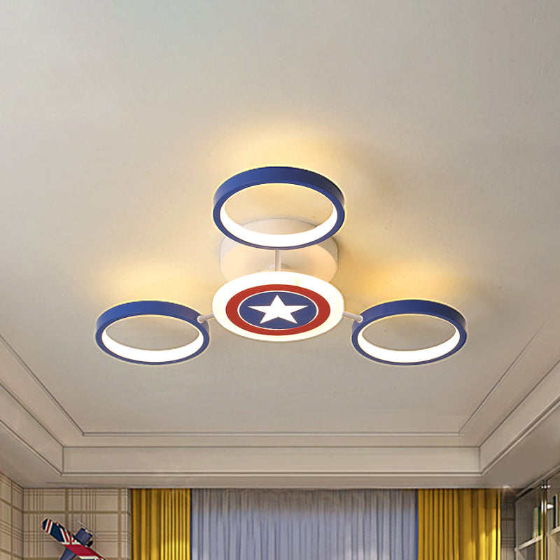 Round Flush Ceiling Light Kids Metallic 3/6 Lights Blue Semi Flush Mount met Star Patroon