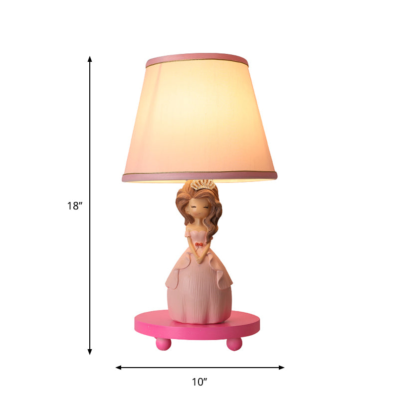 Fabric Conical Table Lamp Cartoon 1-Bulb Pink Nightstand Light with Princess Design