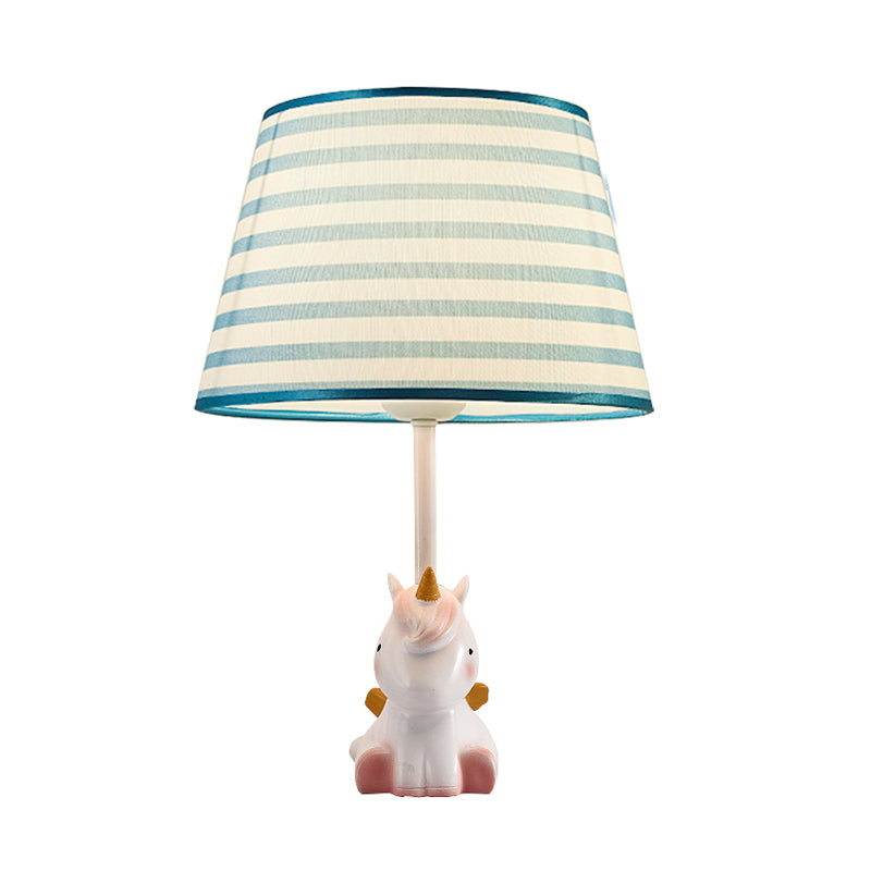 Fabric Cone Reading Lamp Cartoon 1 Light White/Pink/Blue Table Light with Rainbow Unicorn Base