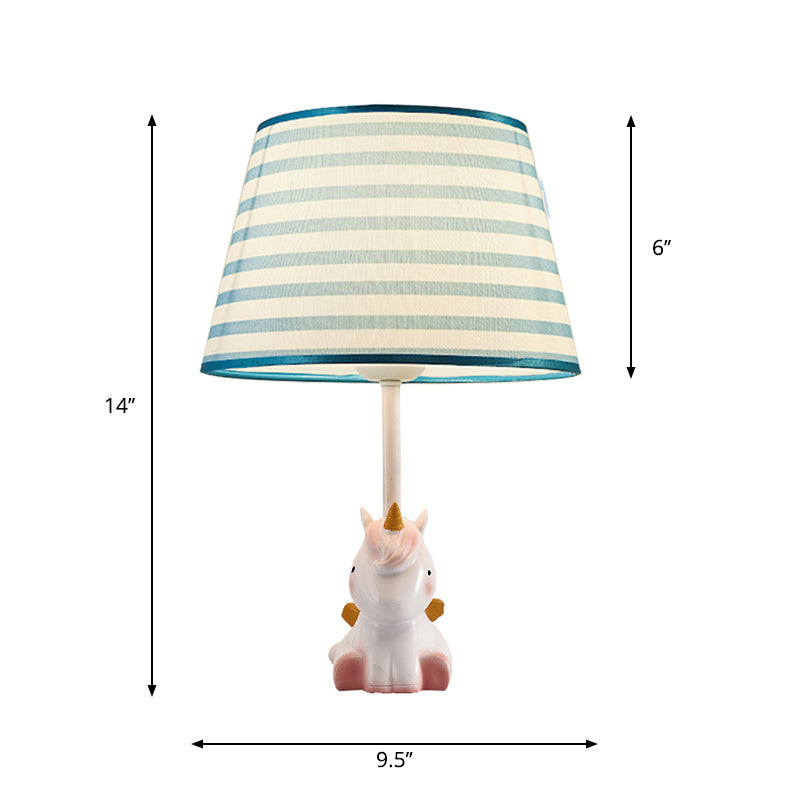 Fabric Cone Reading Lamp Cartoon 1 Light White/Pink/Blue Table Light with Rainbow Unicorn Base