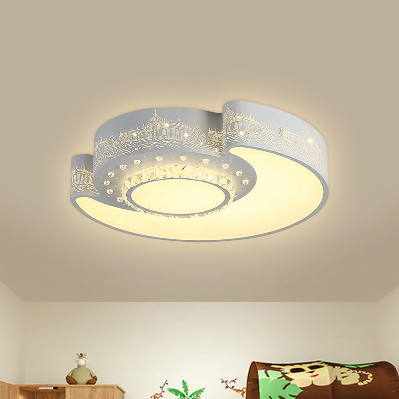 Floral Bedroom Flush Light Fixture Acrylic LED Modern Flush Mount with Faceted Crystal Decor in White