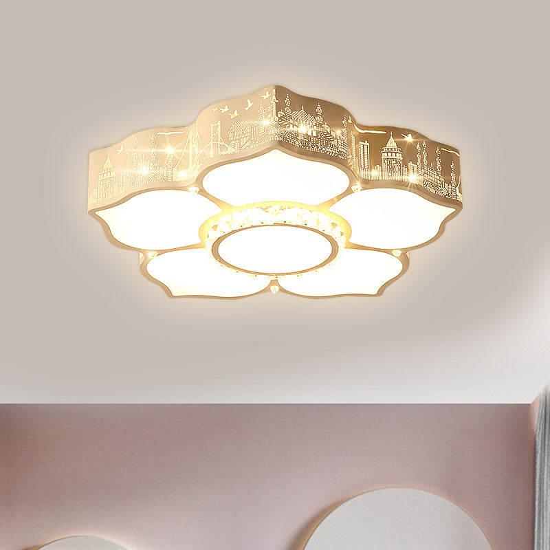 Blumenschlafzimmer Flush Leuchte Acryl -LED moderne Flush -Mount mit Facettenkristalldekor in Weiß