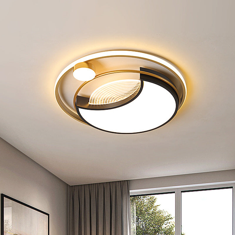 Modern LED -spoelplafondlicht met acryl schaduw Zwart vierkant/ronde spoelbevestiging in warm/wit licht