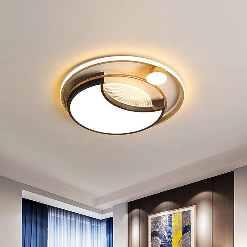 Modern LED -spoelplafondlicht met acryl schaduw Zwart vierkant/ronde spoelbevestiging in warm/wit licht