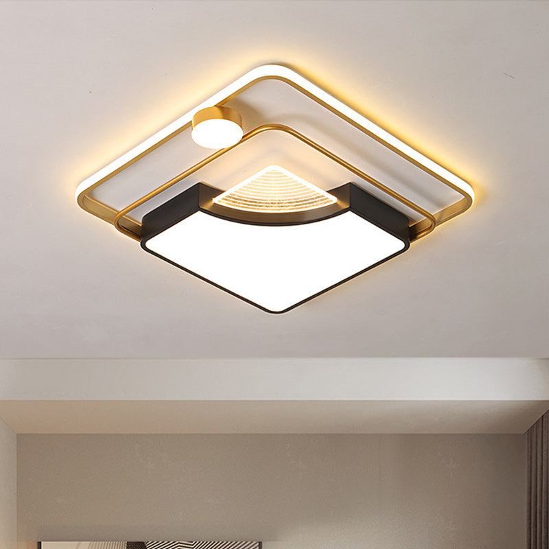 Modern LED Flush Ceiling Light with Acrylic Shade Black Square/Round Flush Mount in Warm/White Light