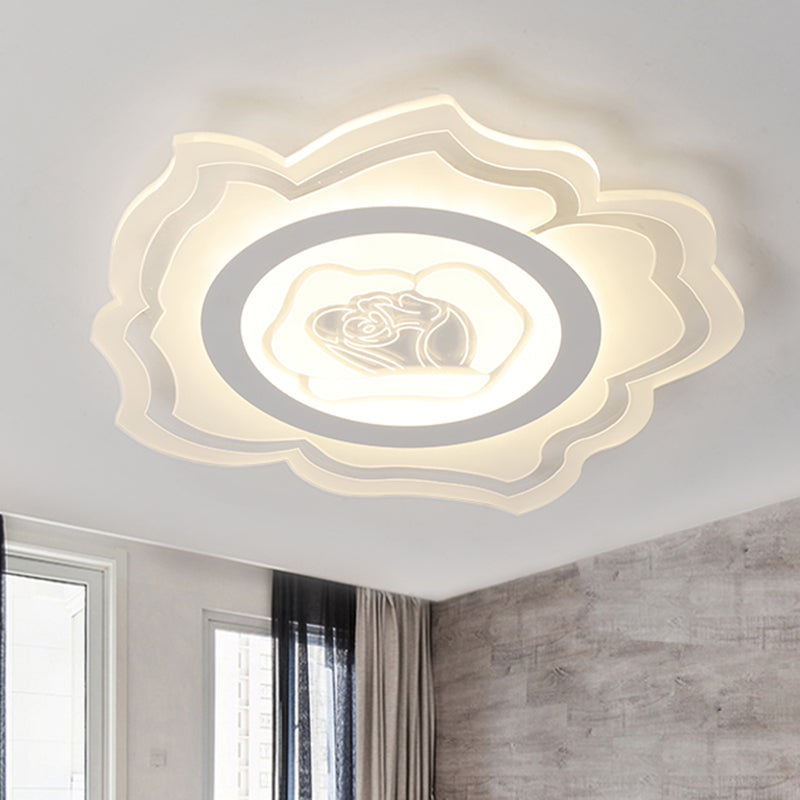 White Flower Flush Light Fixture Modernist LED Acrylic Flush Mount Lighting, Warm/White Light