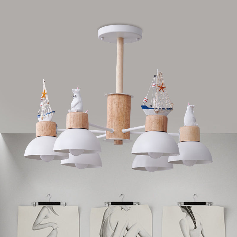 Dome Illuminazione del lampadario metallico Cartoon 6 Bulbi Black/Bianco Afferma Luce con orso e Design della nave