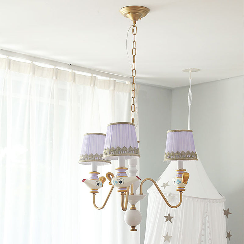 Gold Conical Pendant Lighting Modernisme 3/5/6 Lichten Stoffen Hangende kroonluchter met theepotdecor