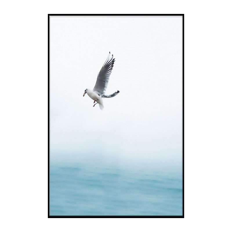 Textured Blue Wall Decor Modern Seagull Flying over Ocean Canvas Wall Art for Home