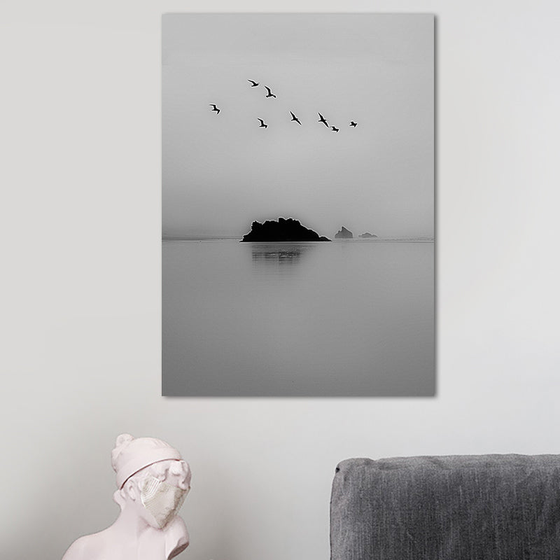 Photography Minimalistic Canvas Wall Art with Bird and Tree Scenery, Light Color