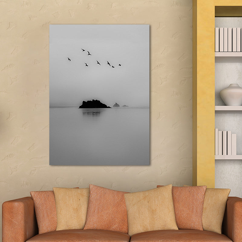 Photography Minimalistic Canvas Wall Art with Bird and Tree Scenery, Light Color