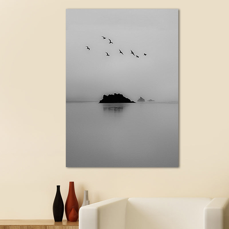 Photography Minimalistic Canvas Wall Art with Bird and Tree Scenery, Light Color