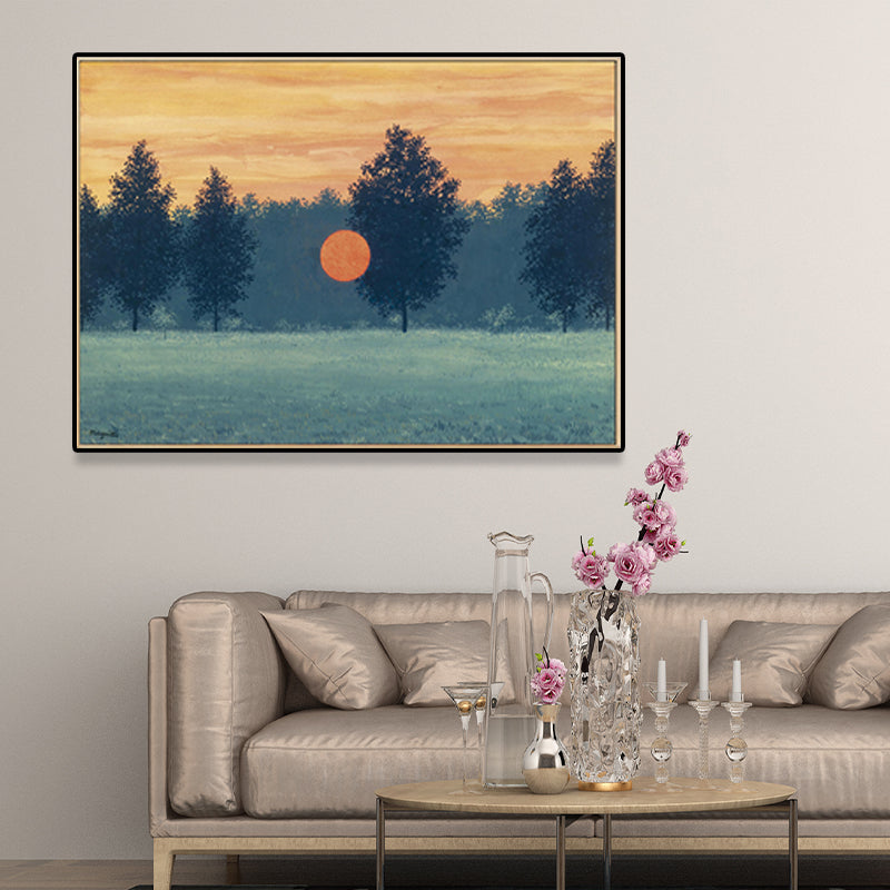 Surrealistic Magritte Forest Painting Dining Room Canvas Wall Art in Pastel Color