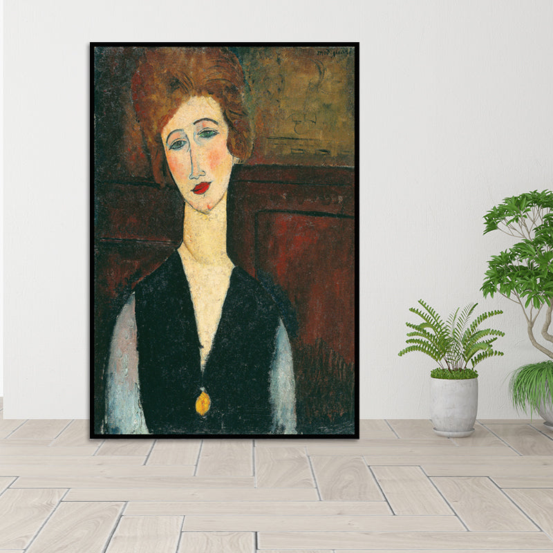 Oil Painting Portrait Canvas Textured Traditional Living Room Wall Art in Dark Color