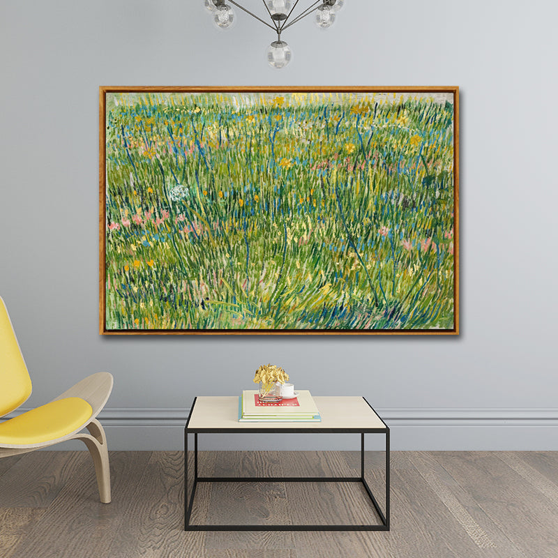 Oil Painting Rural Landscape Art Print for Family Room, Green-Blue, Textured Surface