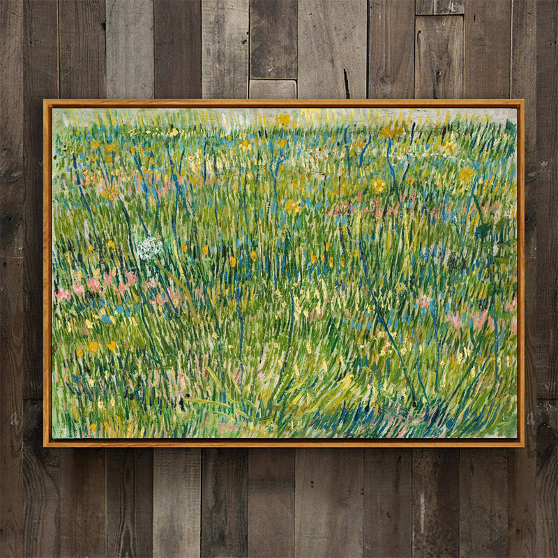 Oil Painting Rural Landscape Art Print for Family Room, Green-Blue, Textured Surface