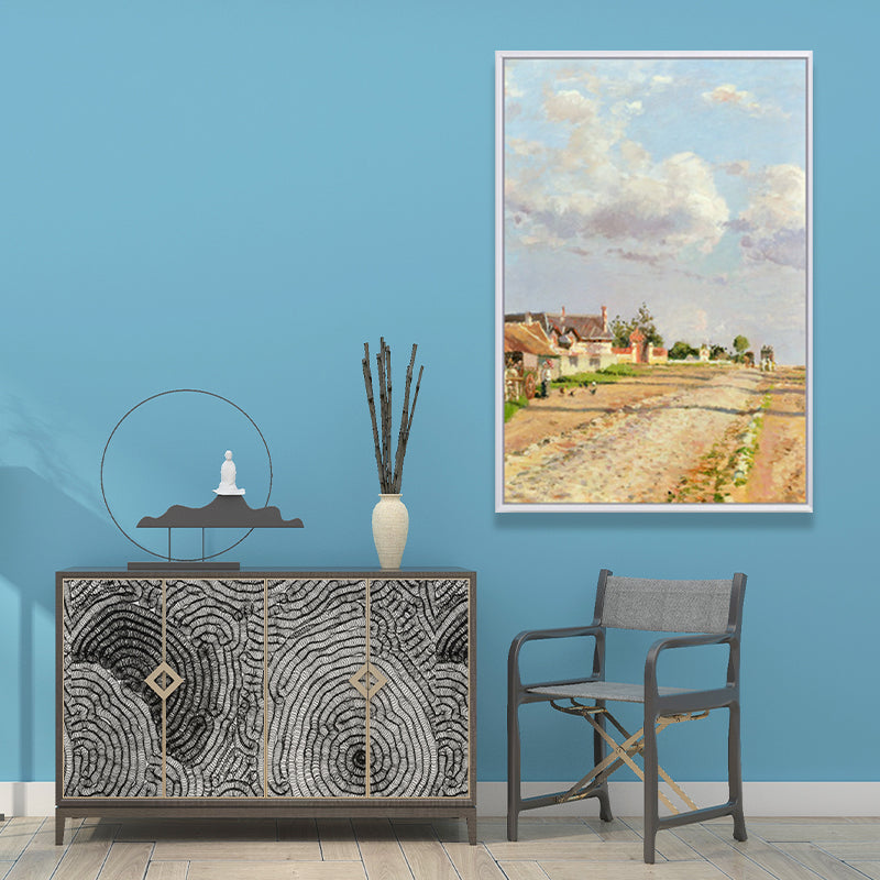 Rustic Road Painting Wall Art Canvas Print Textured Yellow Wall Decor for Living Room