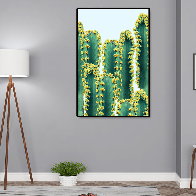 Novelty Cactus Canvas Wall Art for Bedroom Botanix Wall Decoration in Green, Texture