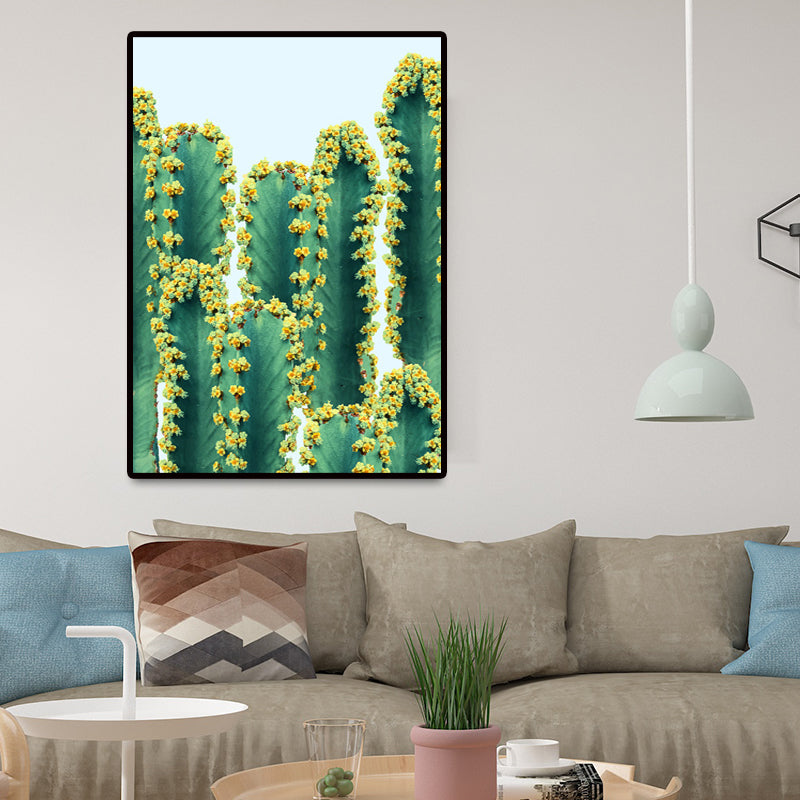 Novelty Cactus Canvas Wall Art for Bedroom Botanix Wall Decoration in Green, Texture