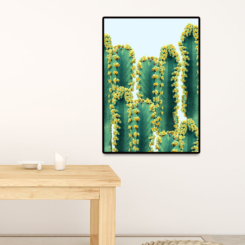 Novelty Cactus Canvas Wall Art for Bedroom Botanix Wall Decoration in Green, Texture