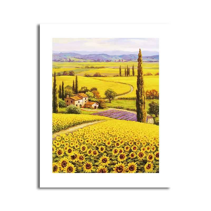 Cottage Sunflower World Canvas Print Yellow Living Room Wall Art Print, Textured