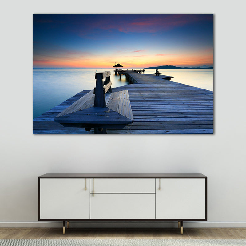 Sea Bridge Canvas Print Tropical Beautiful Seascape Wall Art in Pastel Color