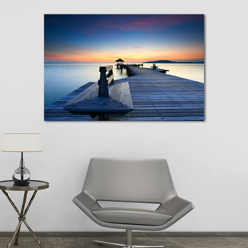 Sea Bridge Canvas Print Tropical Beautiful Seascape Wall Art in Pastel Color