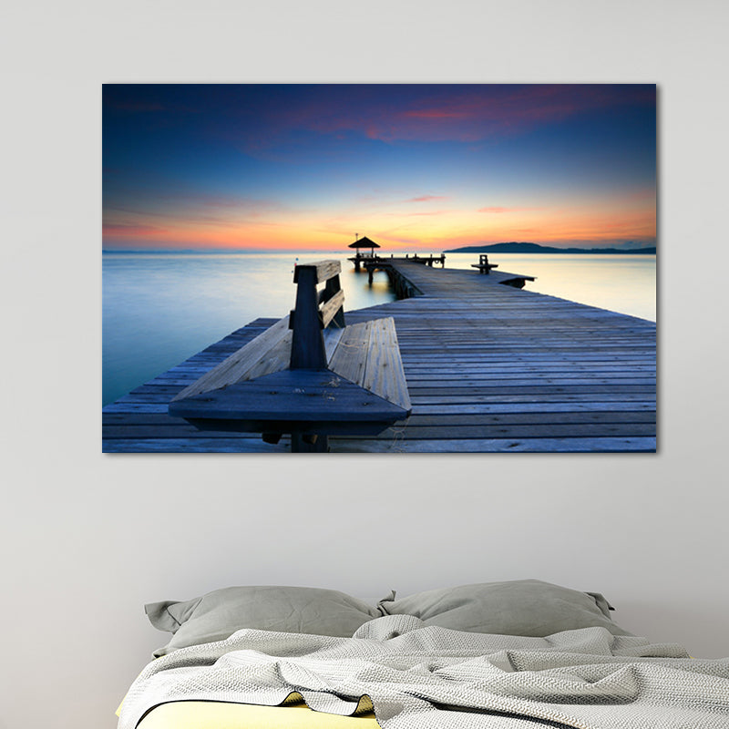 Sea Bridge Canvas Print Tropical Beautiful Seascape Wall Art in Pastel Color