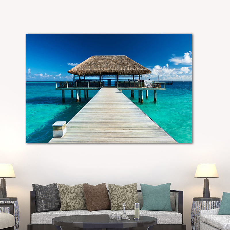 Sea Bridge Canvas Print Tropical Beautiful Seascape Wall Art in Pastel Color