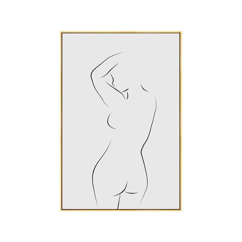 Minimalism Style Nude Figure Painting Canvas Textured Gray Wall Print for Playroom