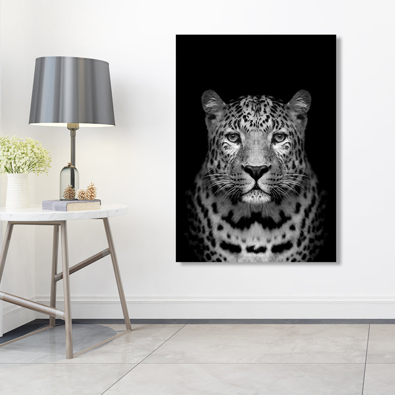 Leopard Wall Decor Contemporary Canvas Wall Art in Dark Color for Living Room