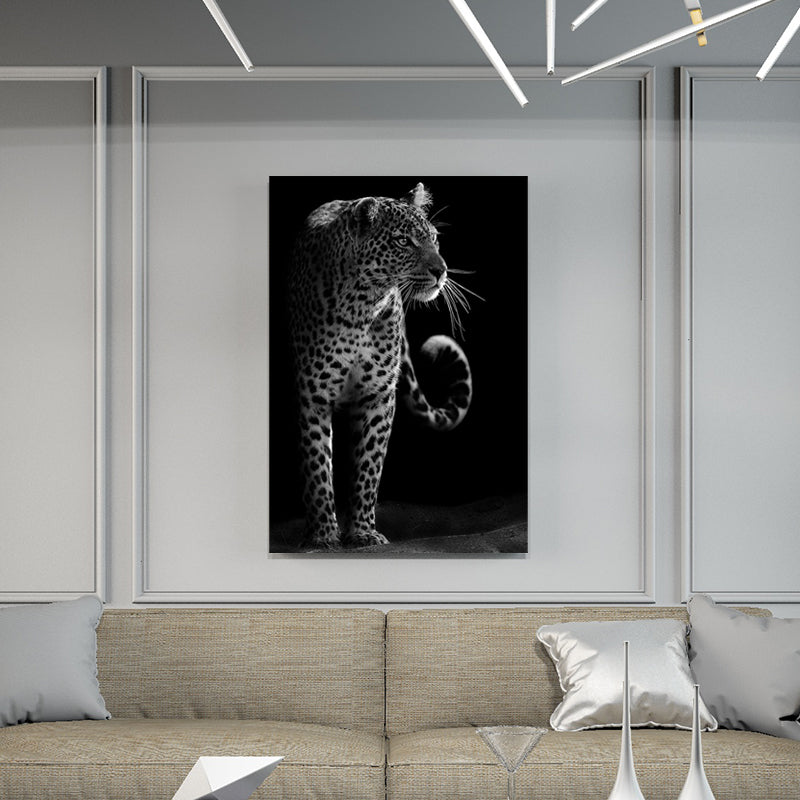 Leopard Wall Decor Contemporary Canvas Wall Art in Dark Color for Living Room