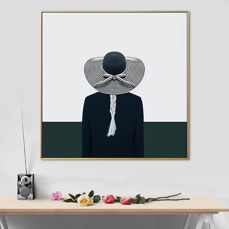 Grey Fashion Lady Square Canvas Wall Art Print for Guest Room, Multiple Size Options