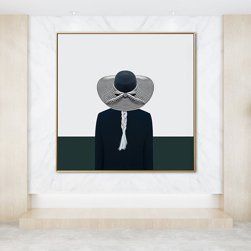 Grey Fashion Lady Square Canvas Wall Art Print for Guest Room, Multiple Size Options