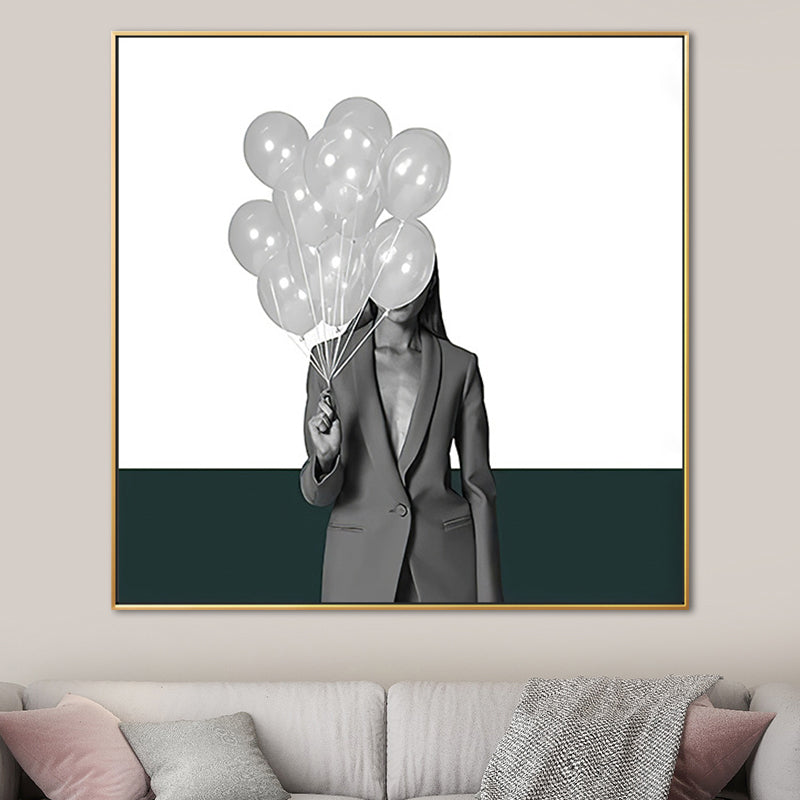 Grey Fashion Lady Square Canvas Wall Art Print for Guest Room, Multiple Size Options