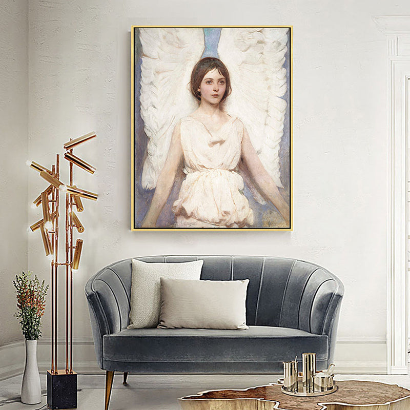 World Culture Winged Maiden Canvas Playroom Wall Art Print in White, Multiple Sizes