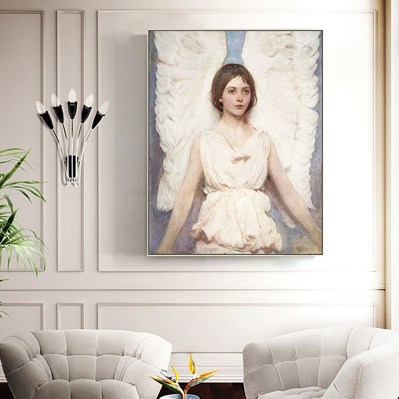 World Culture Winged Maiden Canvas Playroom Wall Art Print in White, Multiple Sizes