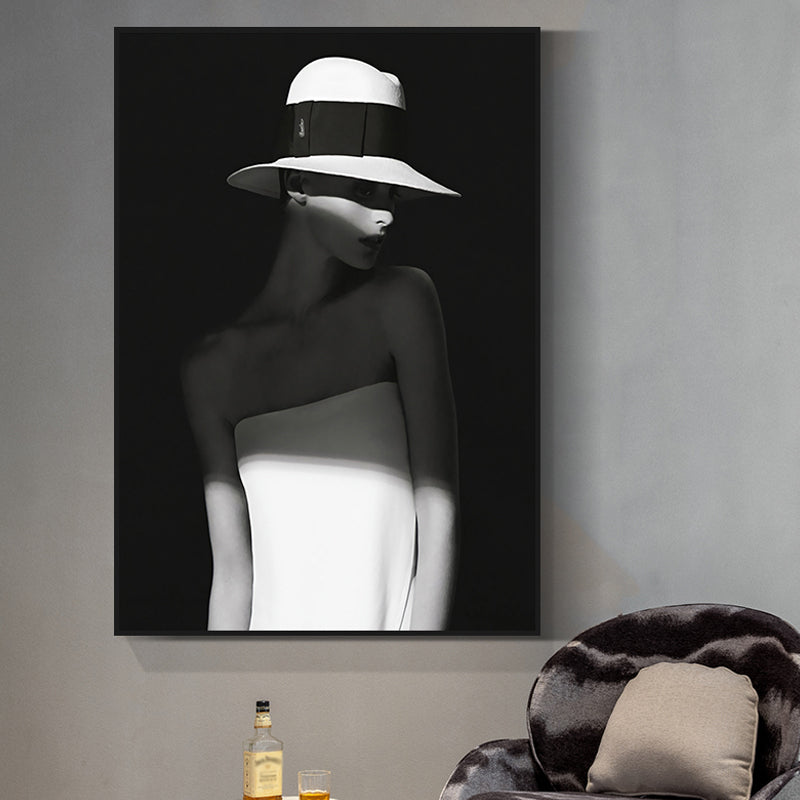 Black Lady with Hat Canvas Print Home Decor Victorian for Great Room Wall Art, Multiple Size Options